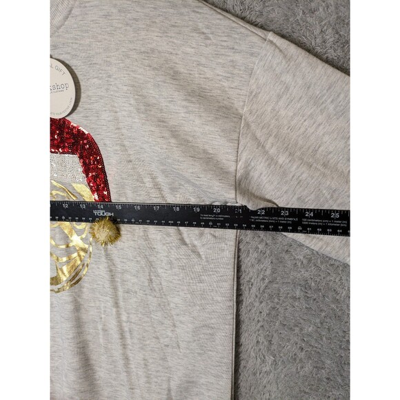 NWT Gray Sequin Santa Pug Sweatshirt Size Medium Christmas Cute Graphic Gold - Picture 9 of 11